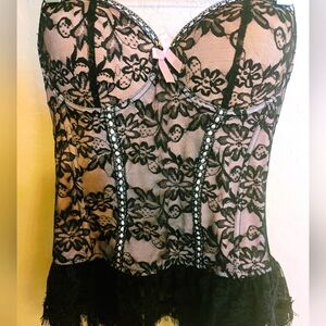 Elegant Black And Pink Lace Bustier Wild West Showgirl Dance Hall Girl Small